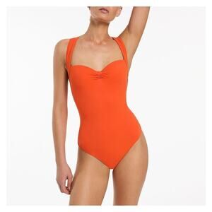NWT Jets Women's Orange Cross Back Infinity Swimsuit One Piece Size 10